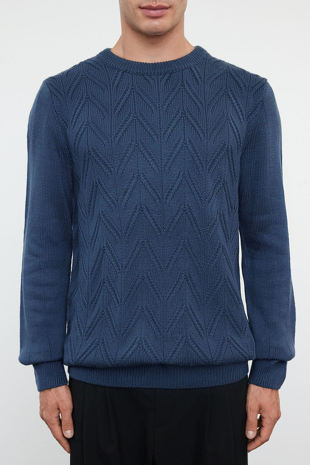 Indigo Regular Bisiklet Yaka Dokulu Triko Kazak TMNAW25KZ00037