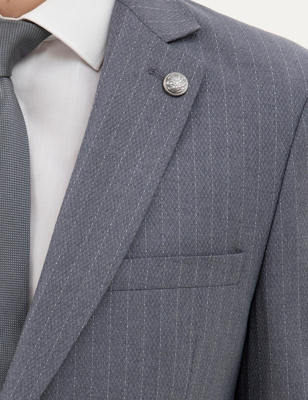 Koyu Mavi Ex. Slim Fit _izgili Tak_m Elbise