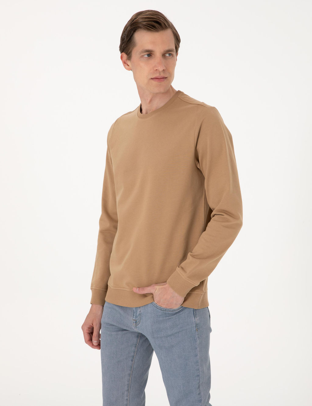 A__k Kahverengi 2 _plik Regular Fit Bisiklet Yaka Basic Sweatshirt - Pierre cardin фото 3