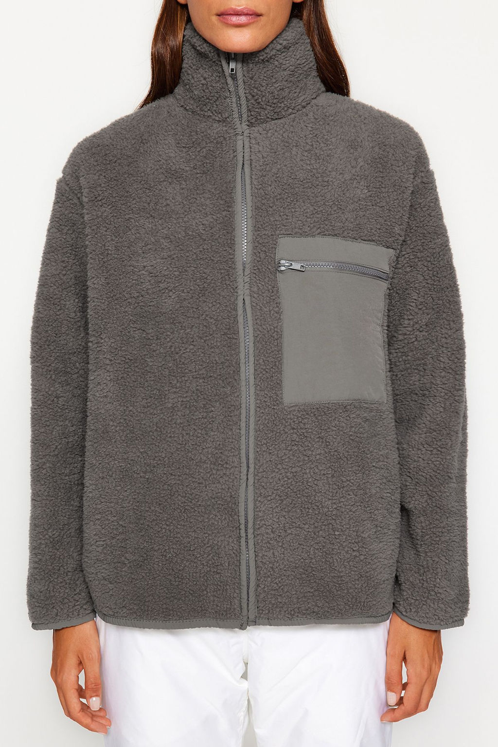 Winter Essentials Antrasit Kal?n Polar Fermuarl? Dik Yaka Cepli Orme Sweatshirt TWOAW24SW00071