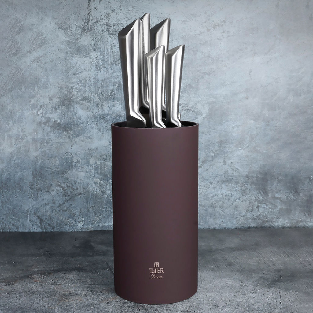 Набор ножей из нержавеющей стали Лукас 6пр, ручка из из нержавеющей стали, пластмассовая матовая подставка спагетти, серо-коричневый, TalleR (Китай) - Домашняя мода фото 4