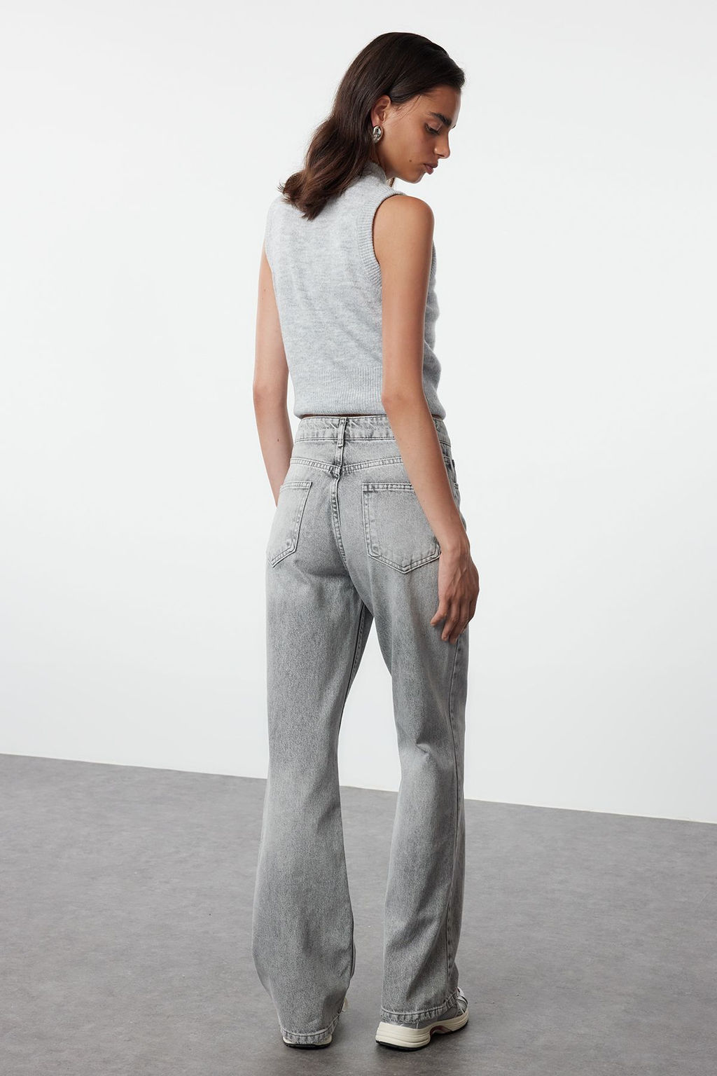 TRENDYOLMILLA Gri Yuksek Bel Wide Leg Jeans TWOAW25JE00178 фото 5