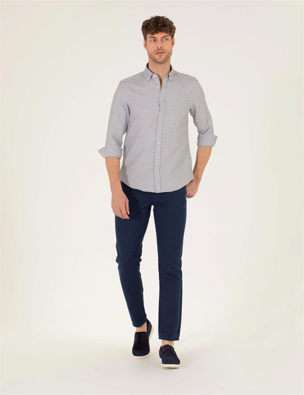 Lacivert Slim Fit Keten Kar___ml_ Kanvas Pantolon - Pierre cardin фото 3