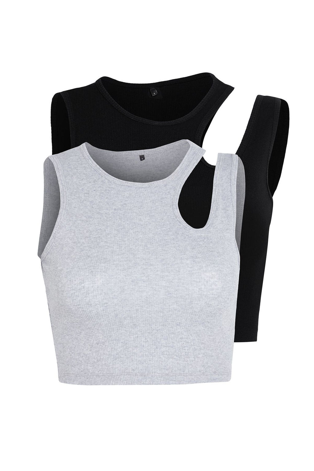Siyah-gri melanj 2li Paket Cut Out Detayl? Fitted Crop Fitilli Esnek Orme Atlet TWOSS23AL00006