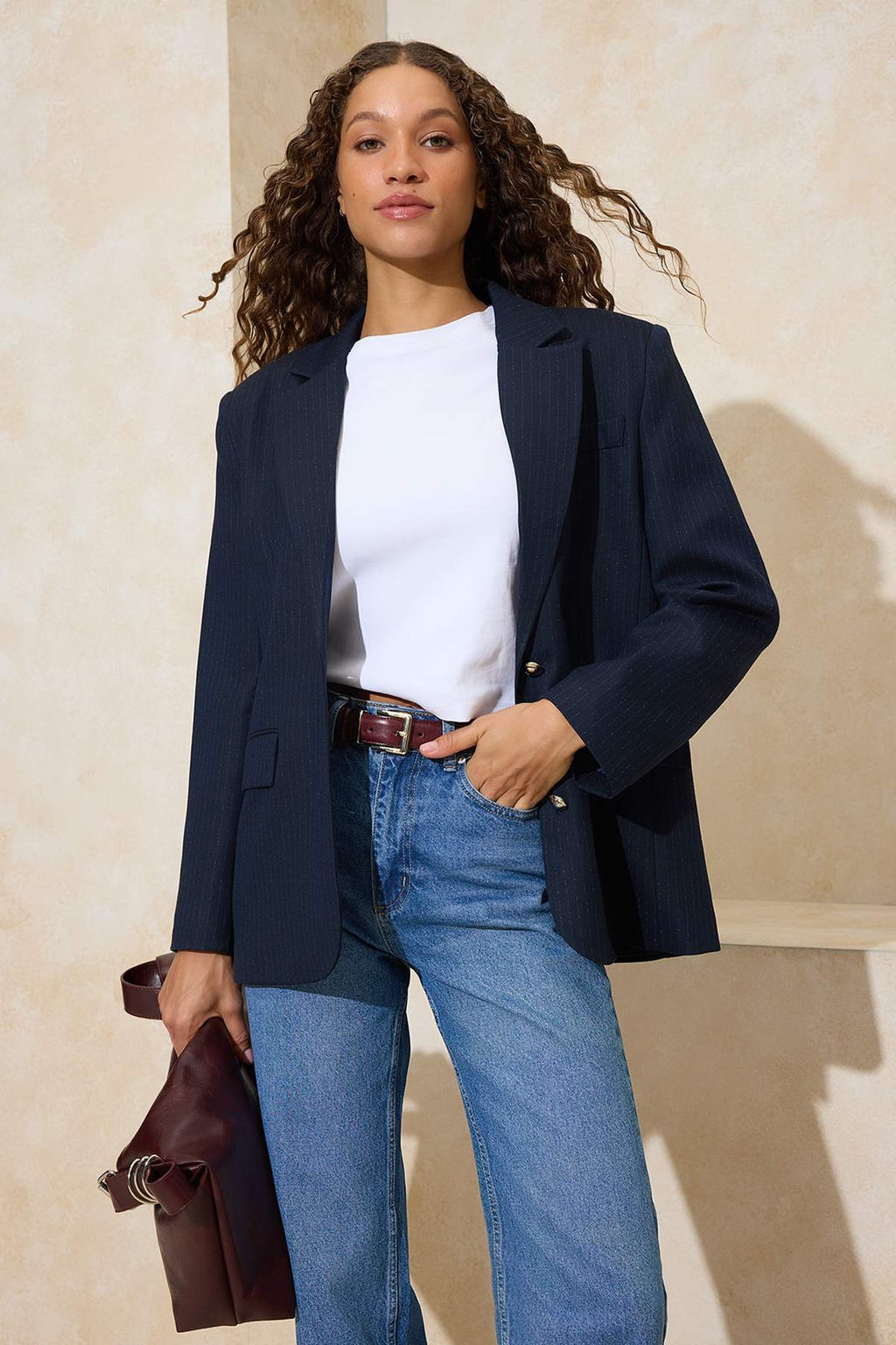 Lacivert Gumus Dugmeli Fitted/Vucuda Oturan Dokuma Astarl? Vatkal? Blazer Ceket TWOSS26BC00015 - Trendyolmilla фото 3