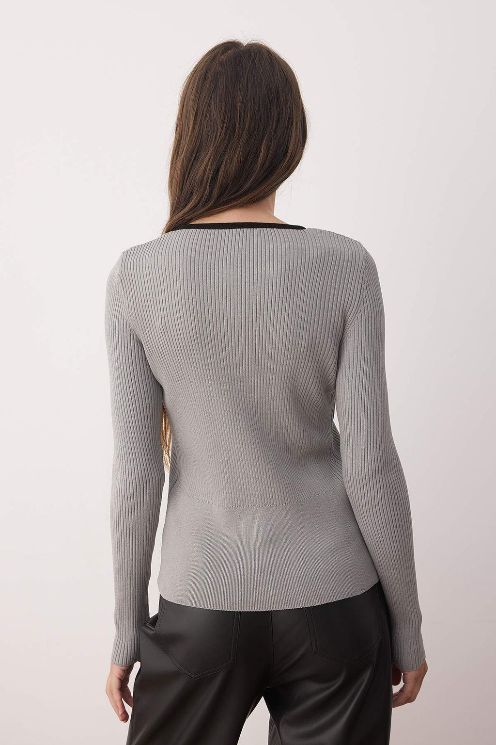 Gri Fitted/Vucuda Oturan Renk Bloklu Triko H?rka TWOAW26HI00170 - Trendyolmilla фото 4