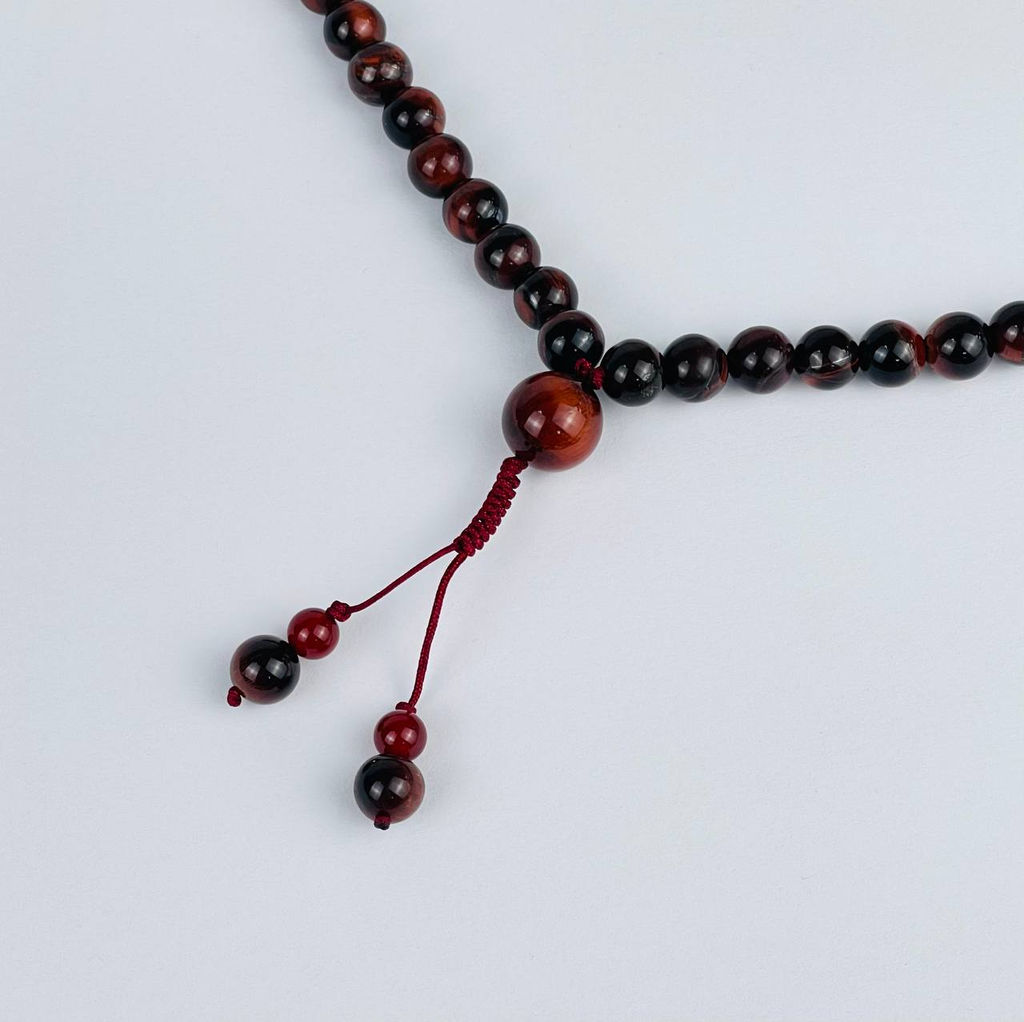 Четки буддийские (Мала) из Сардоникса, Сердолика и Бычьего глаза (108 бусин) - Радуга самоцветов фото 2