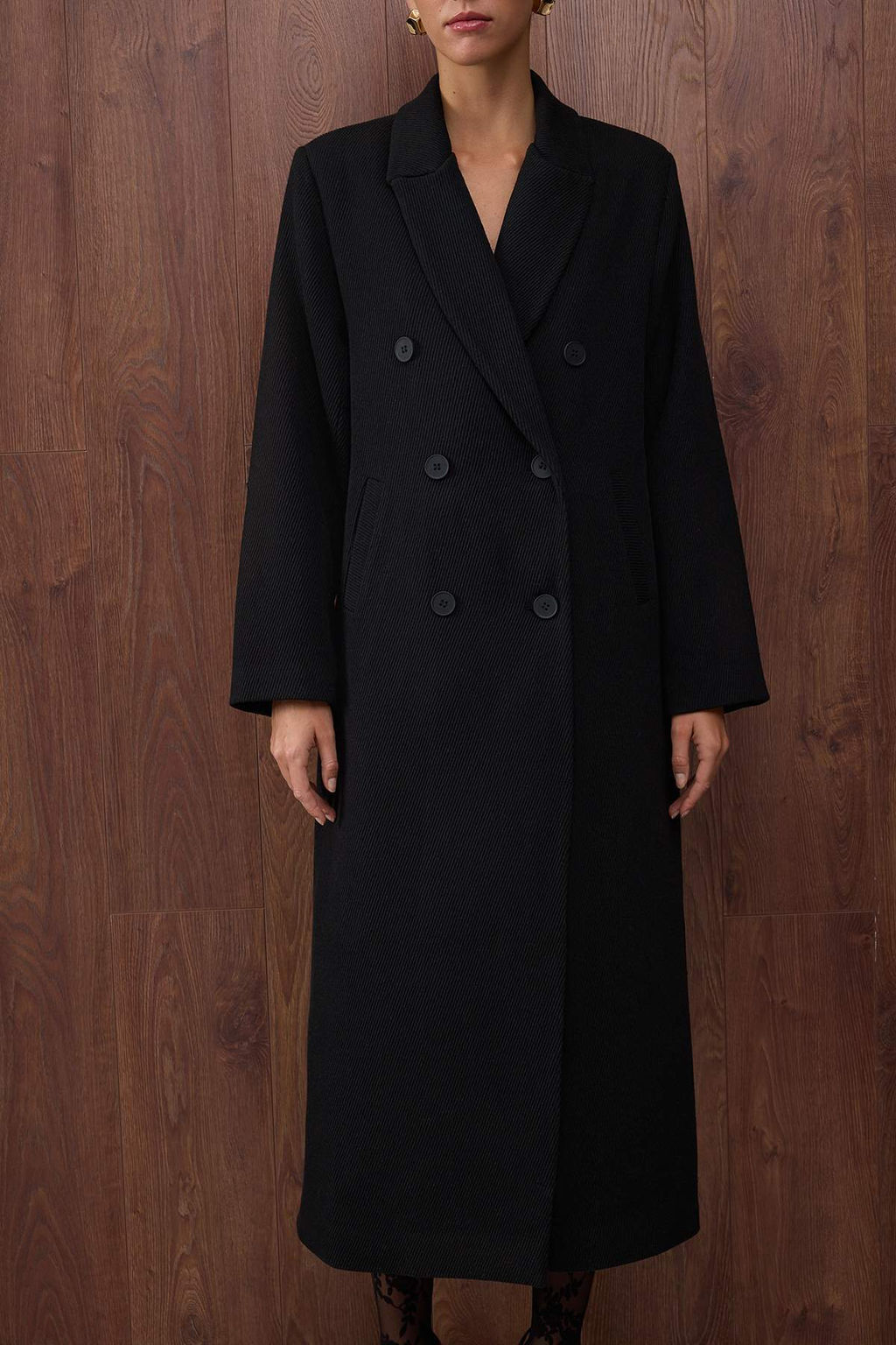 Ozel Koleksiyon Siyah Diagonel Kruvaze Oversize Maxi Kaban TWOAW26KB00045 - Trendyolmilla фото 6