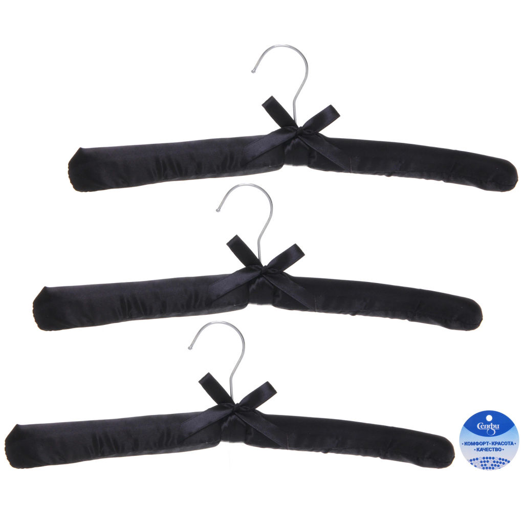 Цена за 4 шт. Плечики сатиновые 3шт "ТАРТИТАН", цвет чёрный, 38см (Селфи)