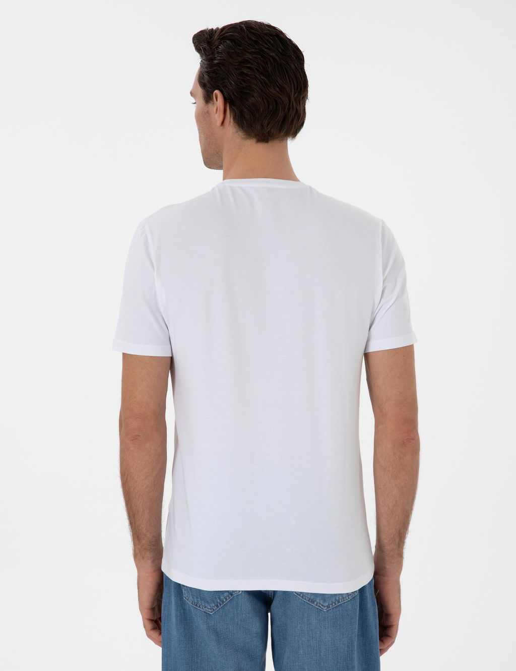 Beyaz Regular Fit Bisiklet Yaka Desenli T-shirt
