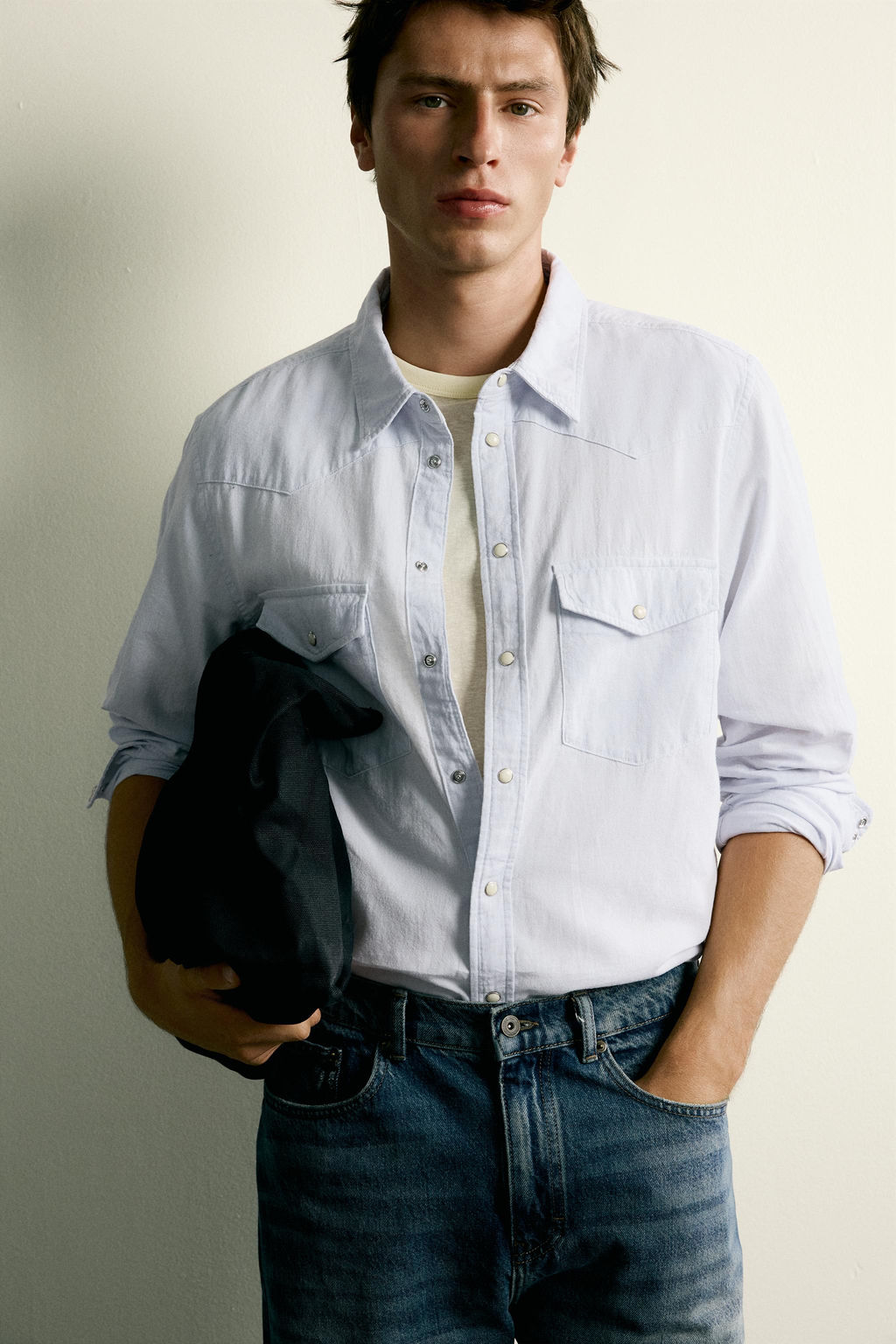 CAMISA WESTERN REGULAR FIT ALGOD?N - LINO / Azul cielo