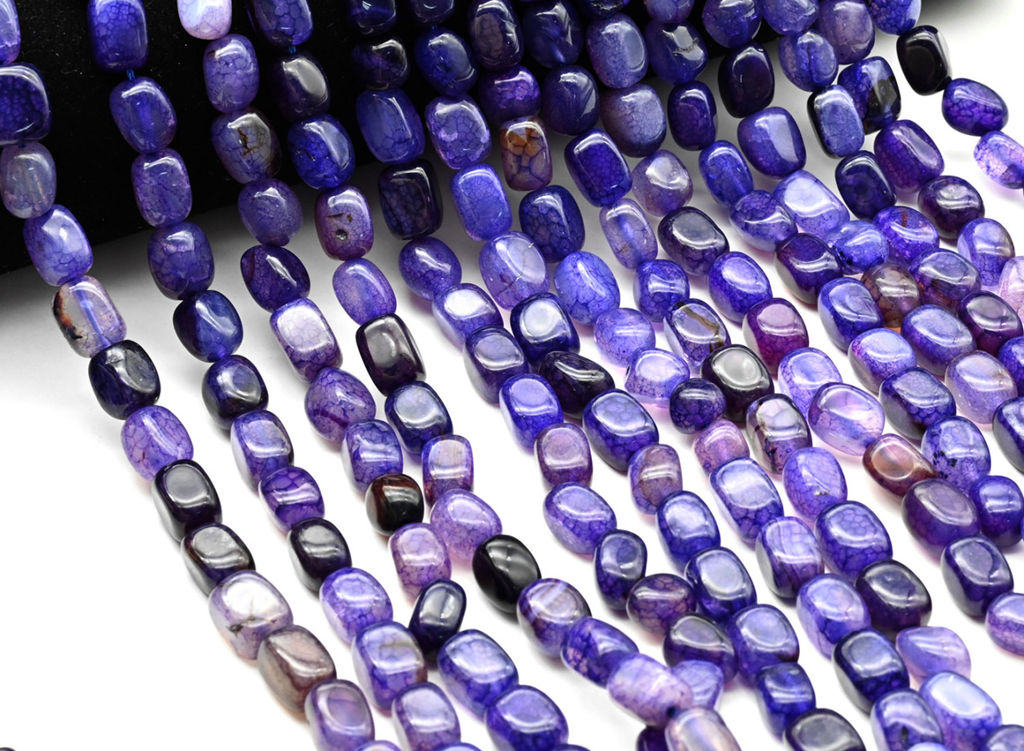 Бусины из агата "Вены Дракона" прямоугольник 8*11мм тониров. цв.фиолетовый, 37см, 33 бусины Радуга камня