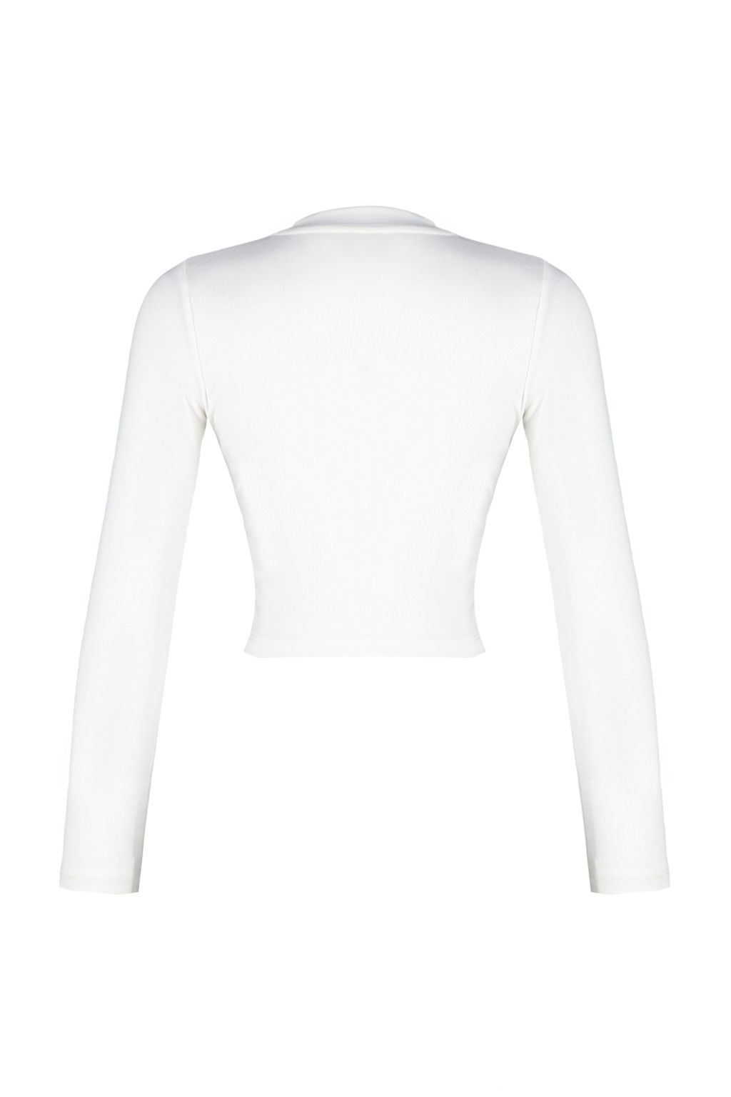 Trendyolmilla Ekru Premium Yumask Kumasl? Fitted/Vucuda Oturan Crop Esnek Orme Bluz TWOAW24BZ00433