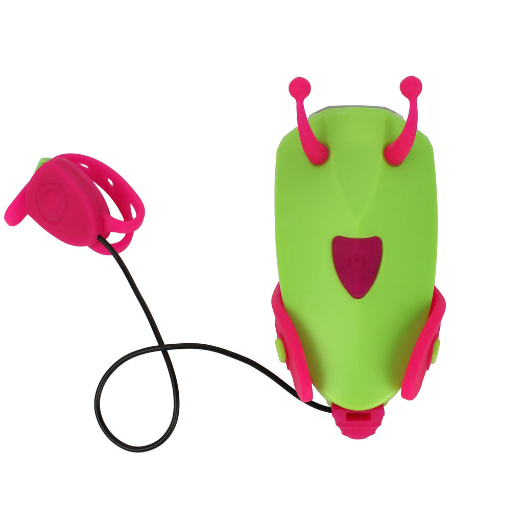 Фонарь передний детский COMIRON JUMPER корпус PC+Silicone, свет LED 60lm аккум 400 mAh, сигнал 120Дб влагозащищённый, вес 52гр. Зеленый /уп126/ - Галеонтрейд фото 4