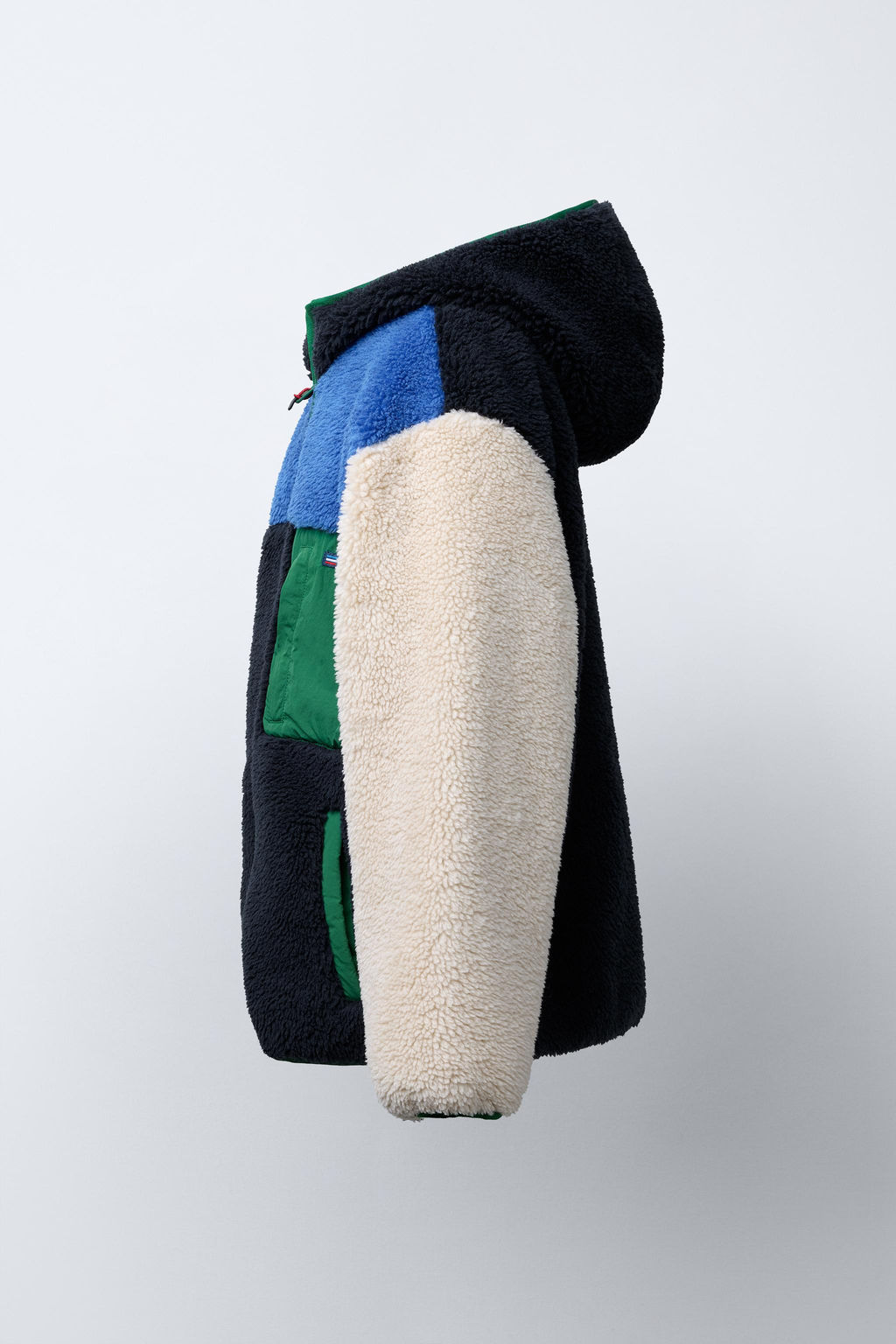 COLOUR BLOCK FAUX SHEARLING JACKET WITH HOOD - Zara фото 3