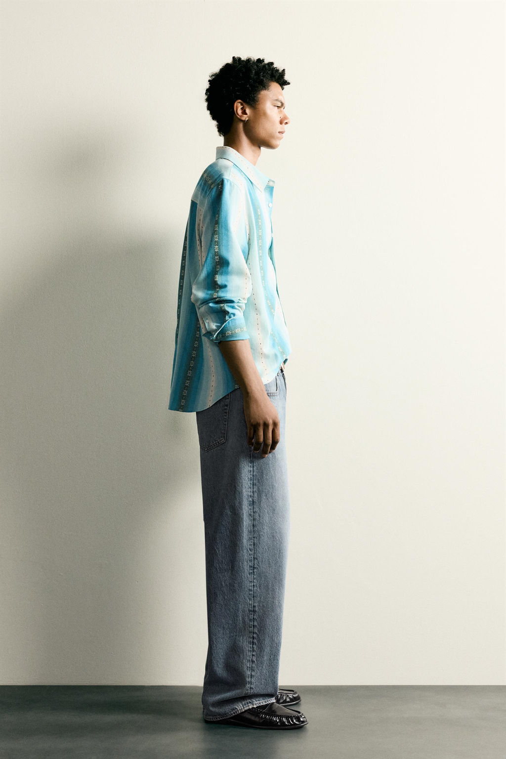 CAMISA RELAXED FIT JACQUARD RAYAS / Azules - Zara фото 4