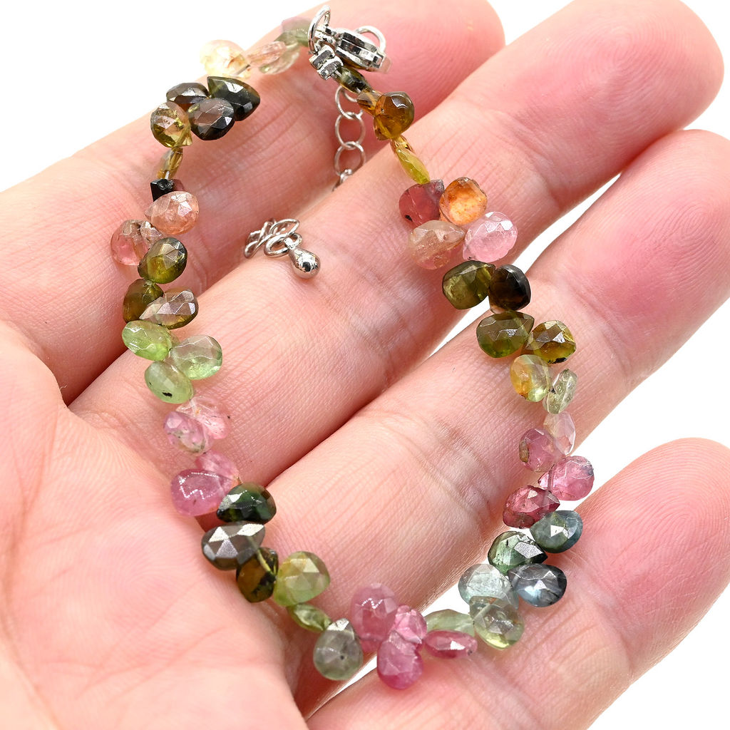 Браслет из Турмалина радужного огранка капля, 6,5г, 18см Радуга камня