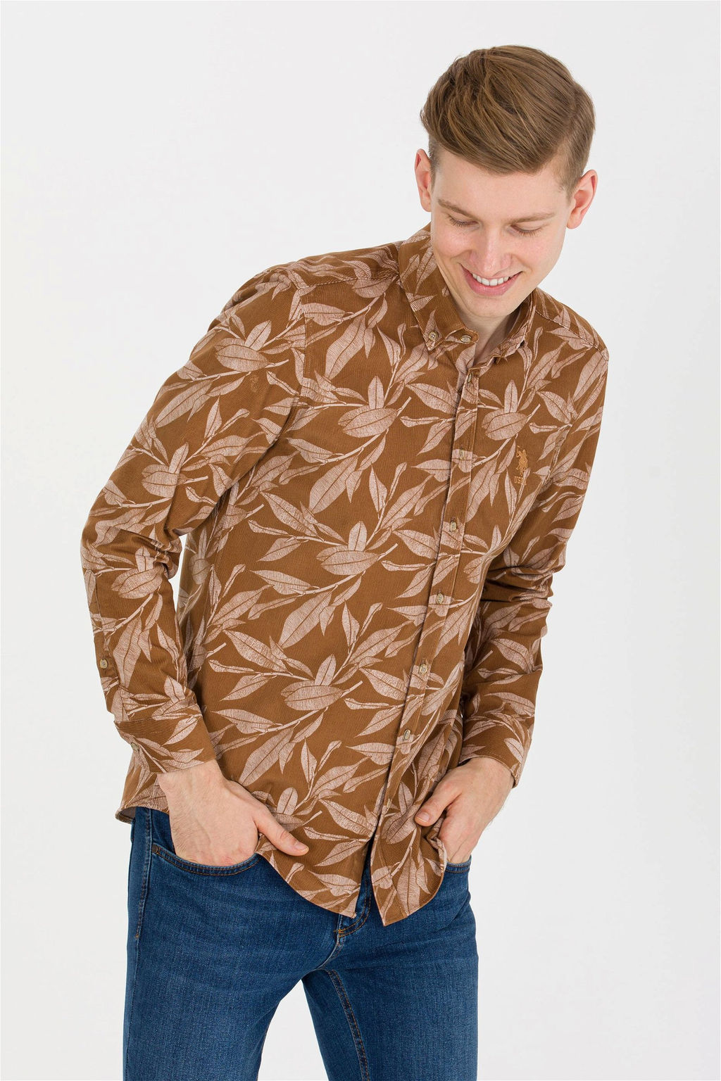 U. S. Polo Assn Мужская рубашка светло-коричневого цвета с длинным рукавом - U.s. polo assn фото 9