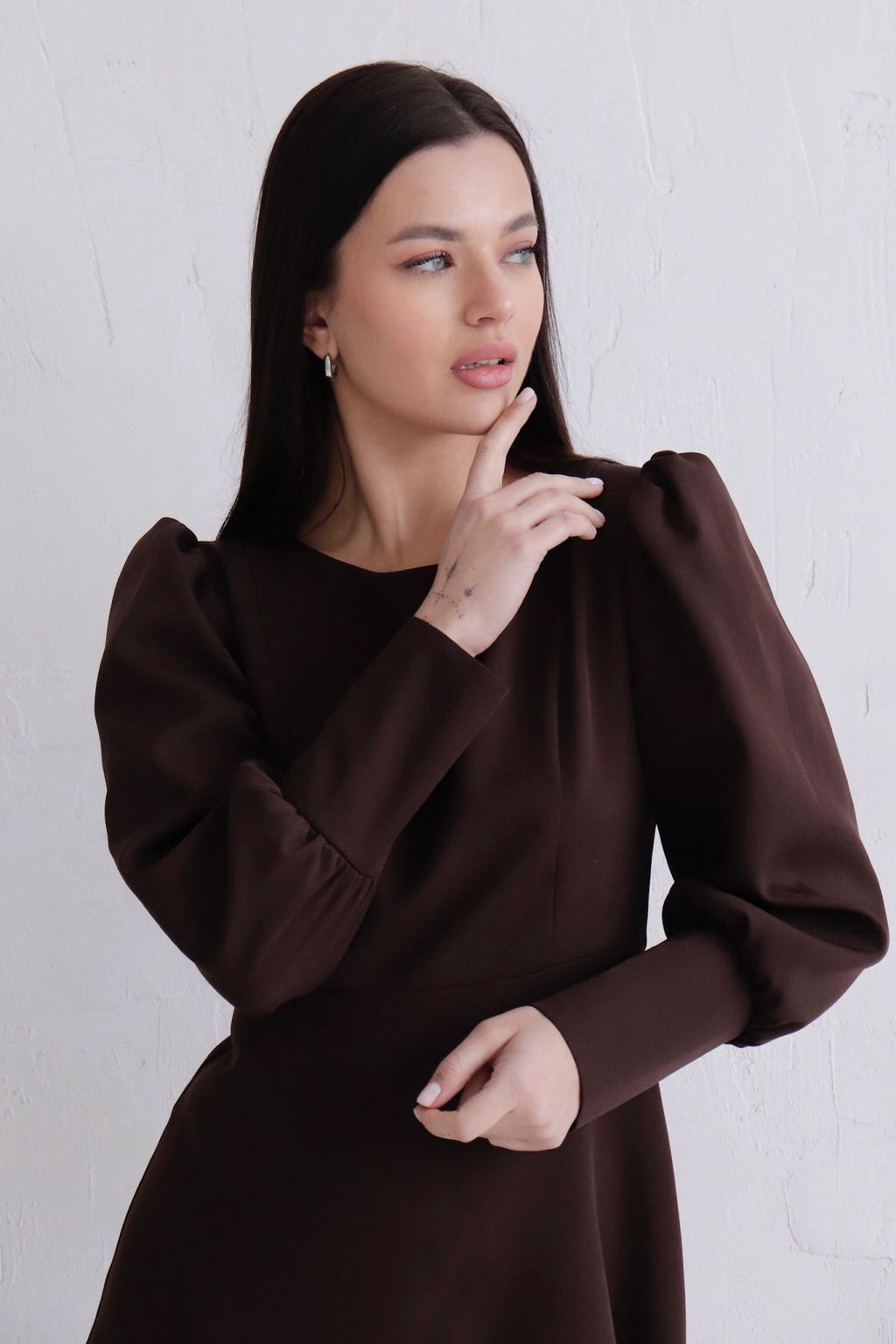 Платье с высокими манжетами тёмно-коричневое - Martichelli фото 3