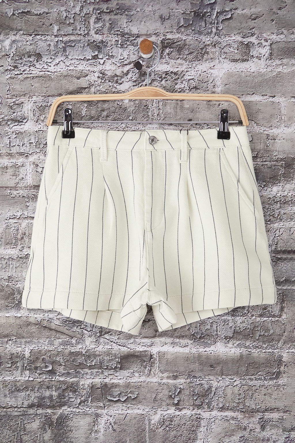 Trendyolmilla Ekru Cizgili Yuksek Bel City Boy Denim Sort TWOSS25SR00216 фото 5