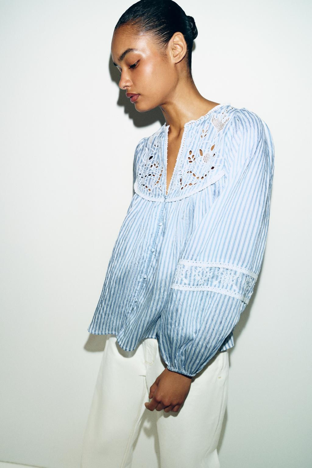 EMBROIDERED STRIPED BLOUSE - Zara фото 5