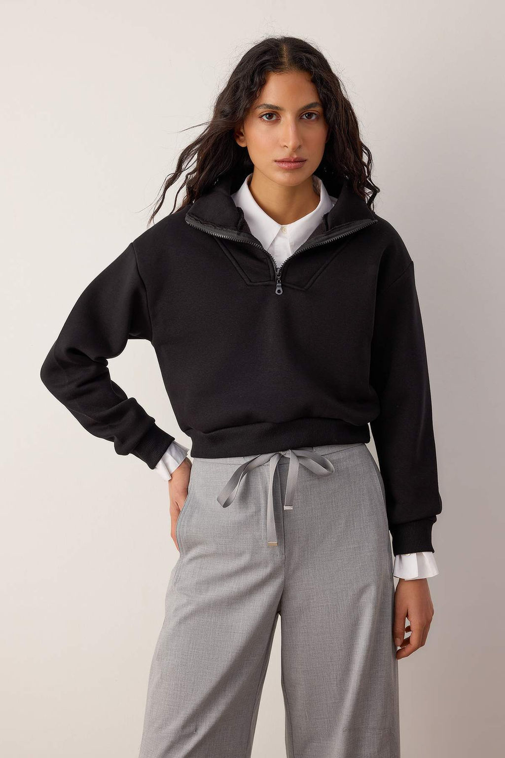 Bordo Kal?n Ici Polarl? Dik Yaka Yar?m Pat Fermuar? Crop Orme Sweatshirt TWOAW26SW00233 - Trendyolmilla фото 8