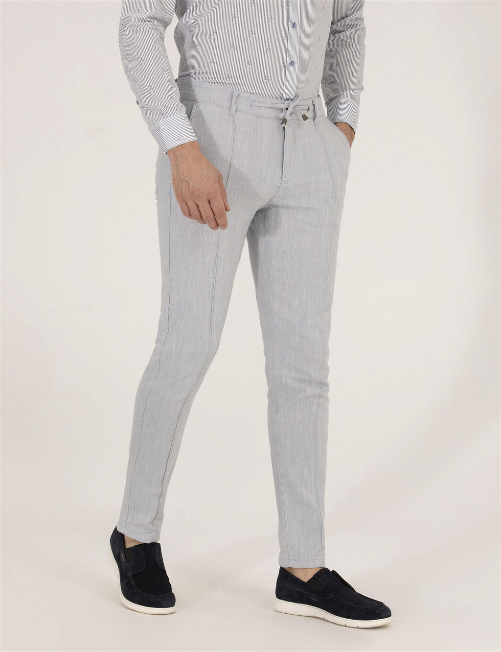 A__k Mavi Slim Fit Belden Ba_lamal_ Chino Pantolon