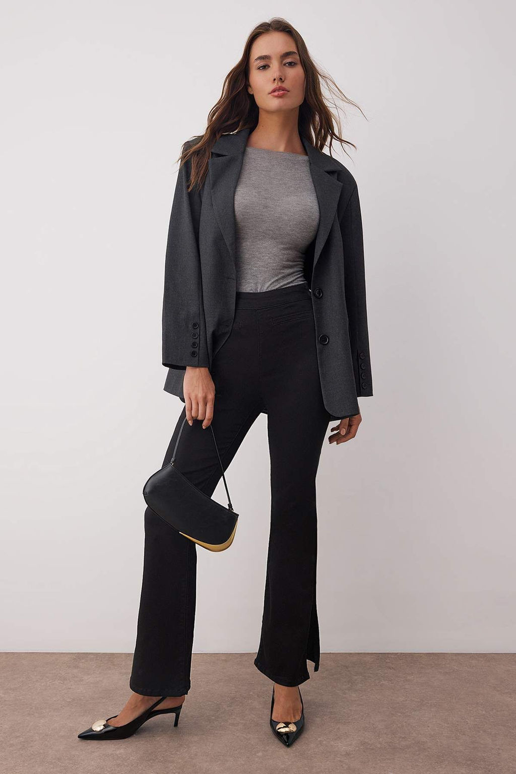 Siyah Bel Detayl? Yuksek Bel Ispanyol Paca Flare Jeans TWOAW26JE00103