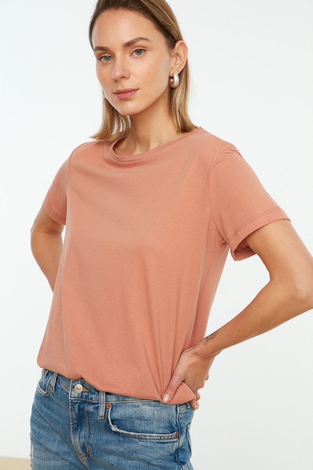 Haki-Somon %100 Pamuk Suprem Bisiklet Yaka 2li Paket Orme T-Shirt TWOSS20TS0141