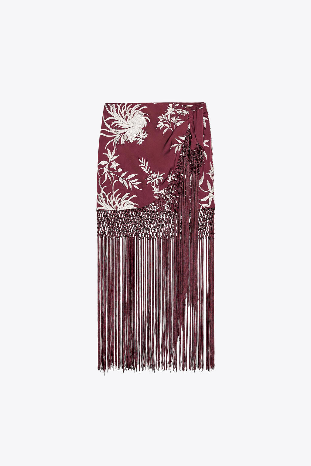 EMBROIDERED FRINGED WRAP SKIRT - Zara фото 6