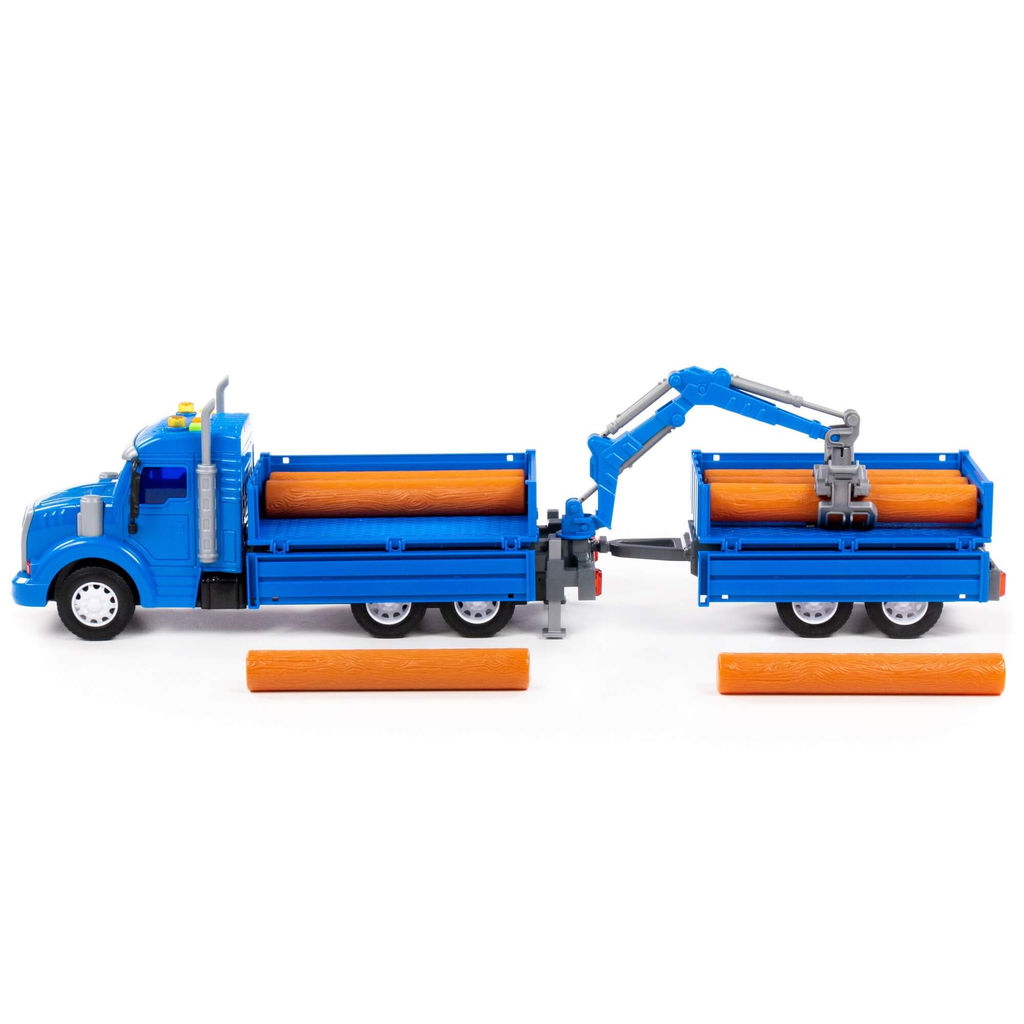 Профи, автомобиль бортовой с манипулятором и прицепом инерционный (со светом и звуком) (синий) (в коробке) - Полесье фото 3