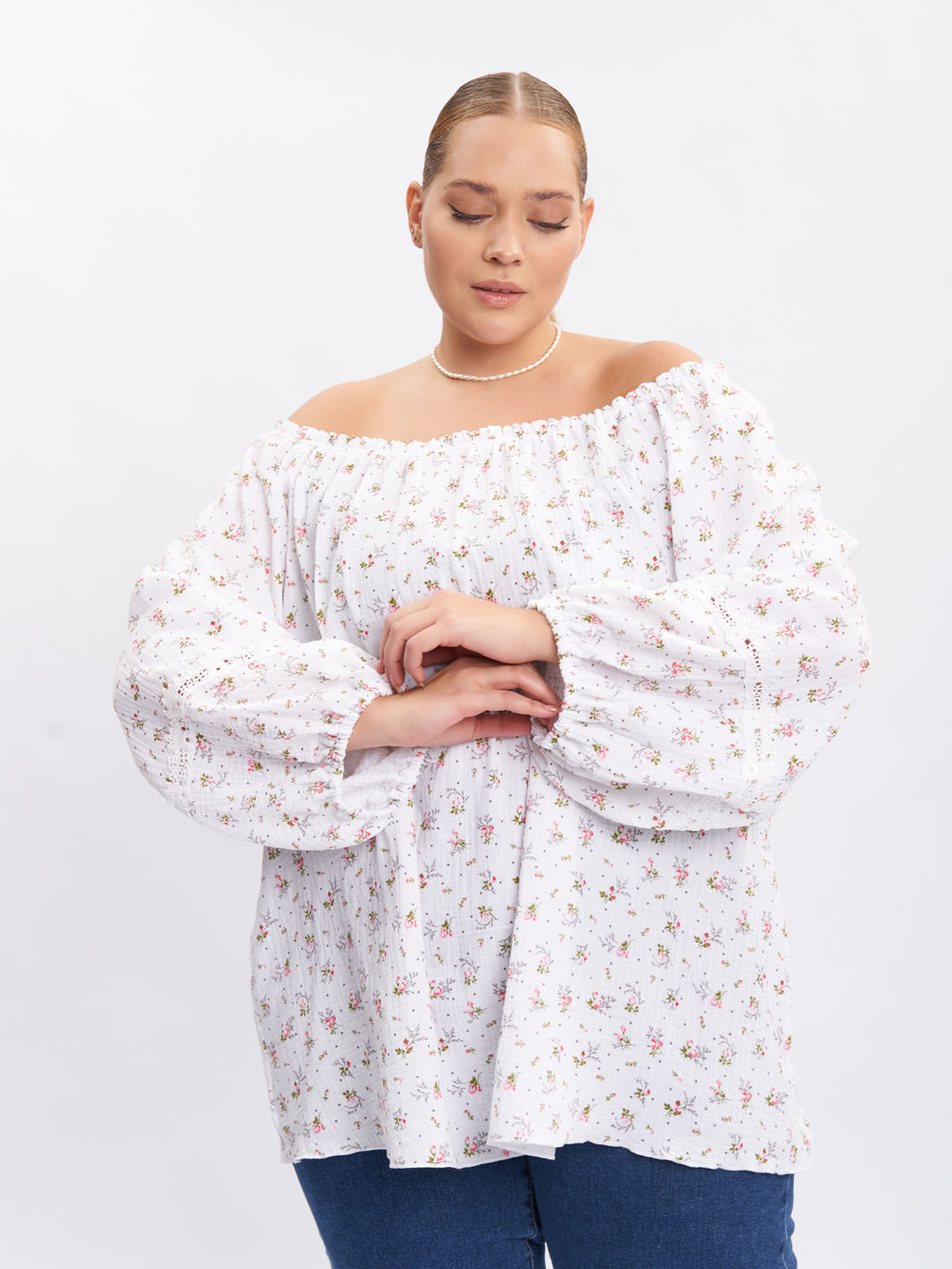 Блузка из муслина с кружевом BL09401FLW02 - Артесса фото 2