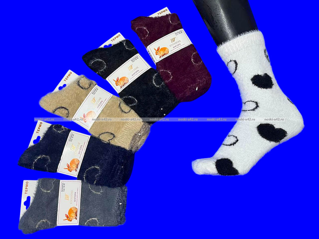 Цена за 3 пары.3 ПАРЫ - Ecosocks носки женские ангора НОРКА СЕРДЦЕ высокие арт. 6621