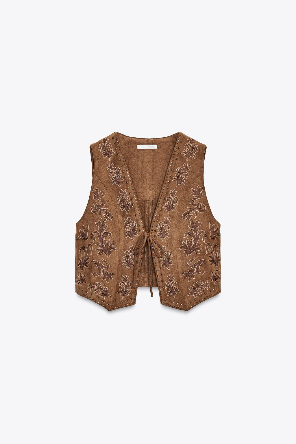 FAUX SUEDE WAISTCOAT WITH BEADED EMBROIDERY