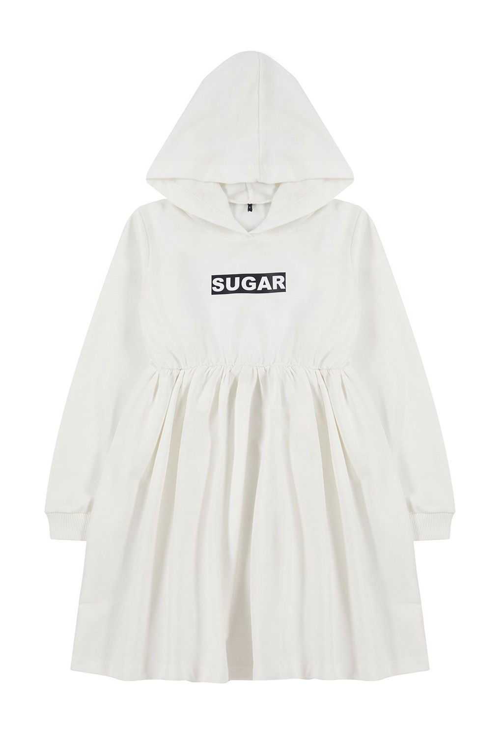 Ekru K?z Cocuk Mevsimlik-Ince Slogan Desenli Kapusonlu Pamuklu Orme Elbise TKDAW25EL00012 - Trendyolmilla фото 4