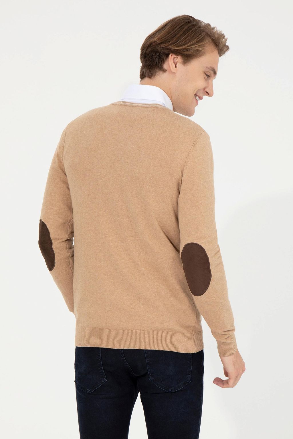U. S. Polo Assn Мужской базовый свитер светло-коричневого меланжевого цвета - U.s. polo assn фото 5