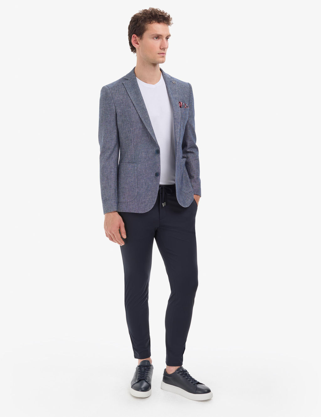 Lacivert Ex. Slim Fit Keten Pamuk Kar___ml_ Ceket