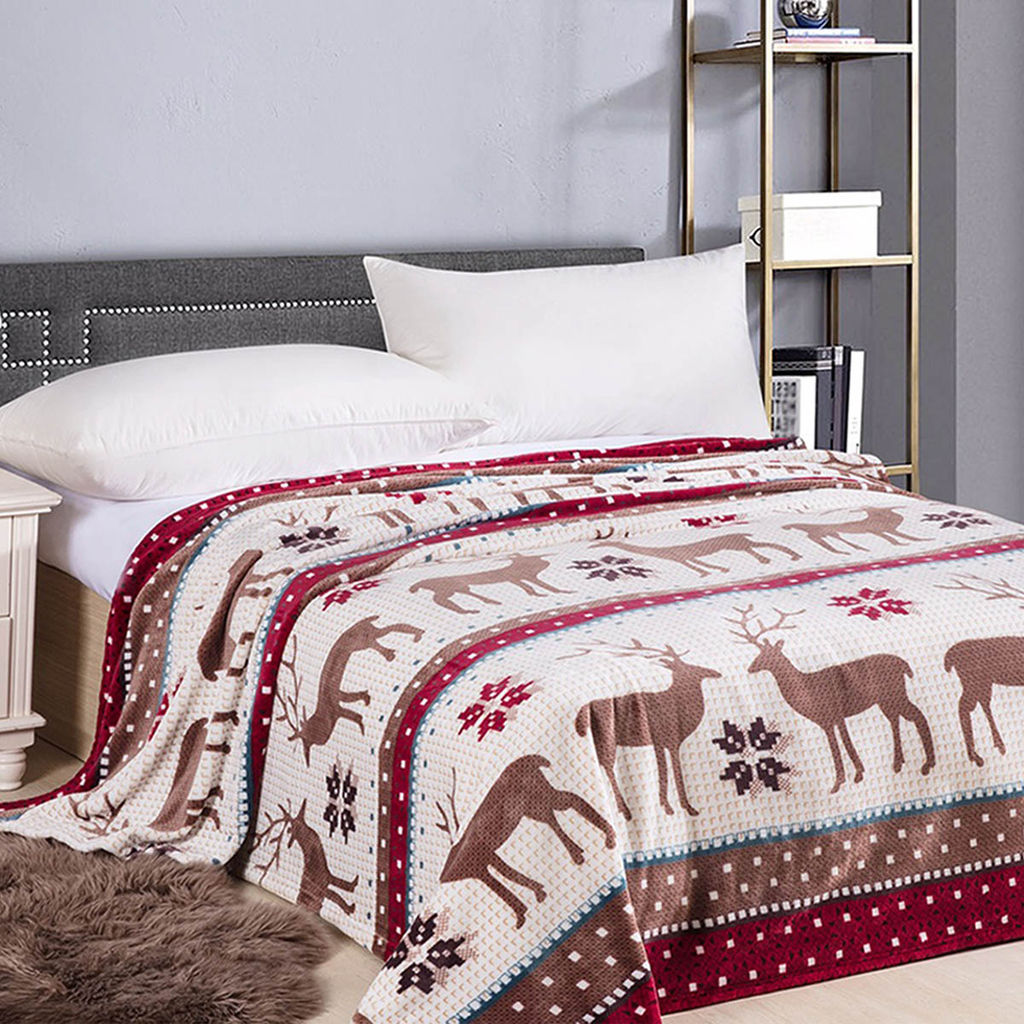 Плед Велсофт набивной - Северный олень 220х200