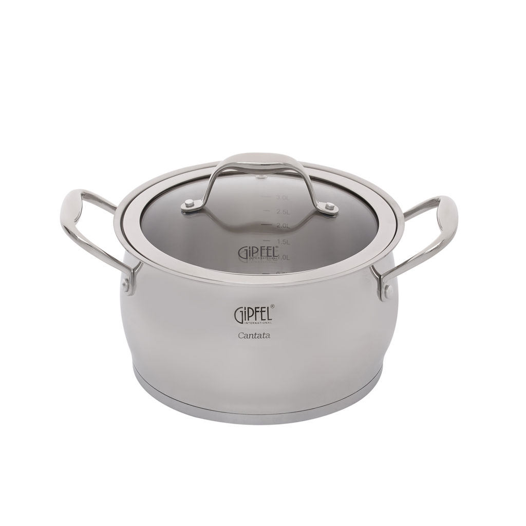 1538 GIPFEL Набор посуды CANTATA 10пр. Состав: ковш 16х9см/1,8л с крышкой, кастрюли 16х9см/1,8л, 18х10см/2,8л, 20х12см/3,5л, 24х14см/6л с крышками, с индукционным капсульным дном. Материал: нерж. сталь 18/10. Толщина: 0,7мм  фото 5