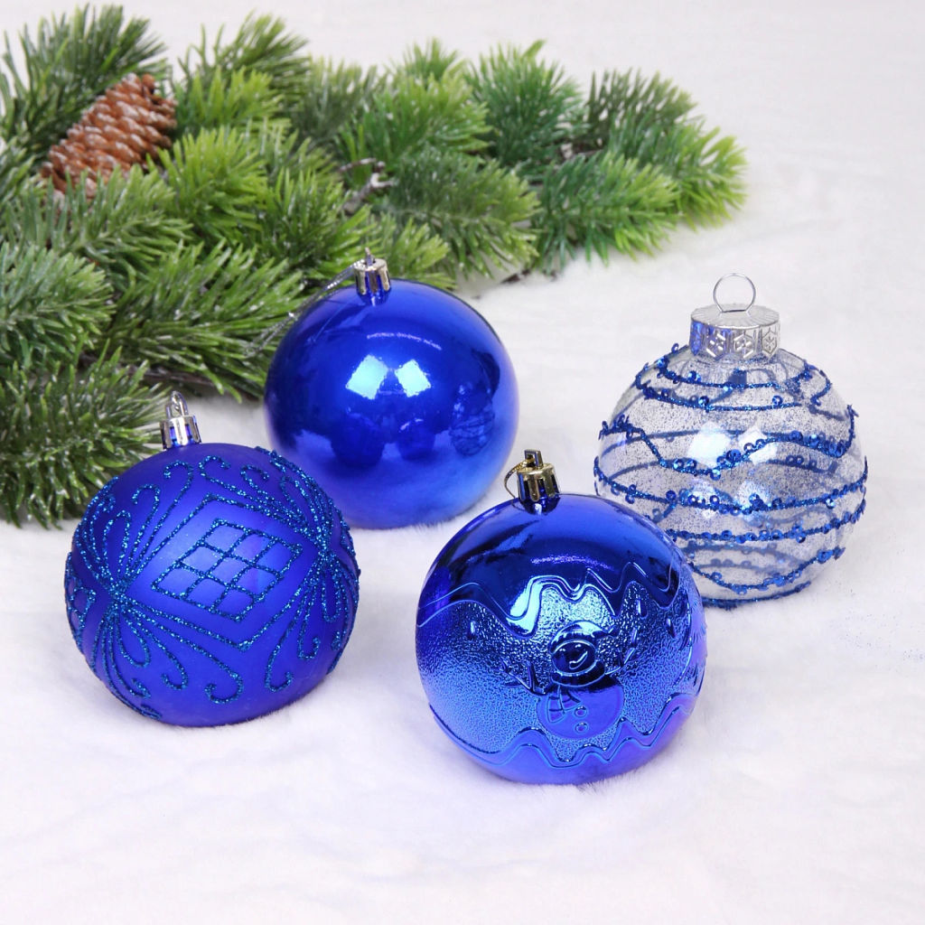 Новогодние шары "Волшебство ночи" 8 см (набор 12 шт), Синий