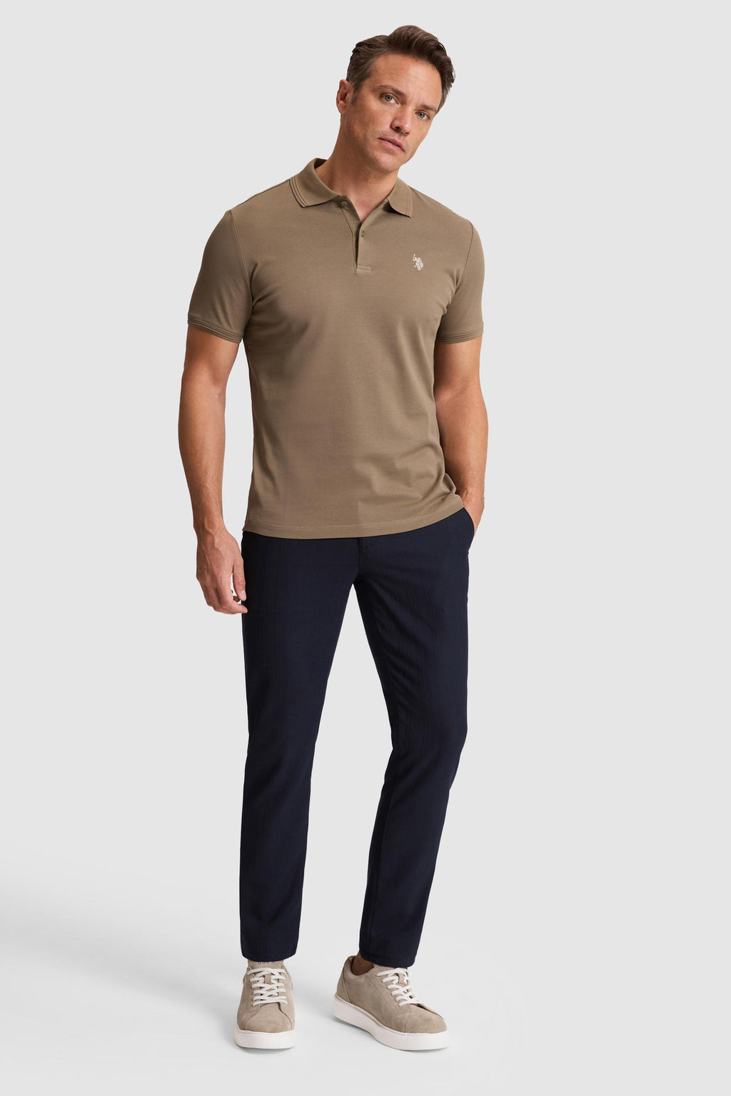 Erkek Haki Regular Fit Polo Yaka Basic Ti__rt