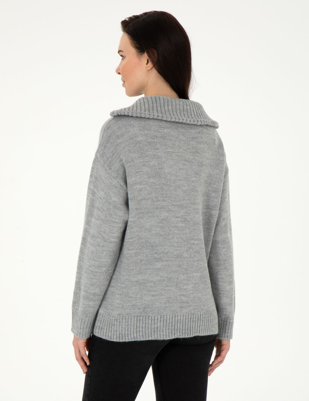 Gri Melanj Comfort Fit Fermuarl_ Kazak