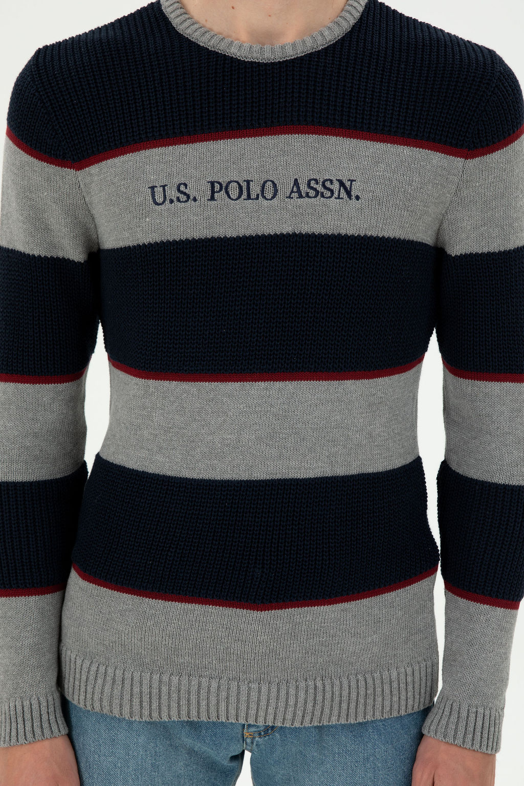 Erkek Slim Fit Bisiklet Yaka Gri Melanj Kazak - U.s. polo assn фото 13