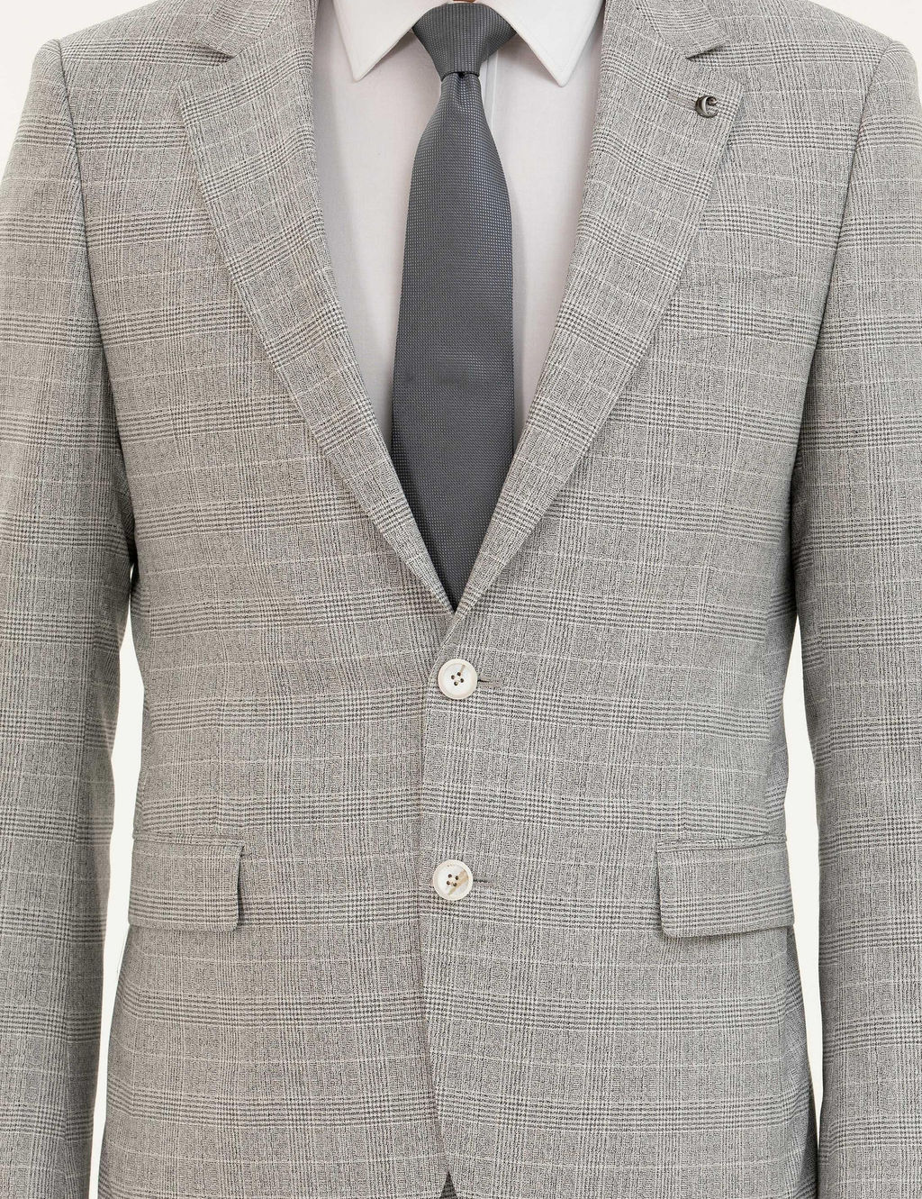 A__k Gri Slim Fit Kareli Tak_m Elbise