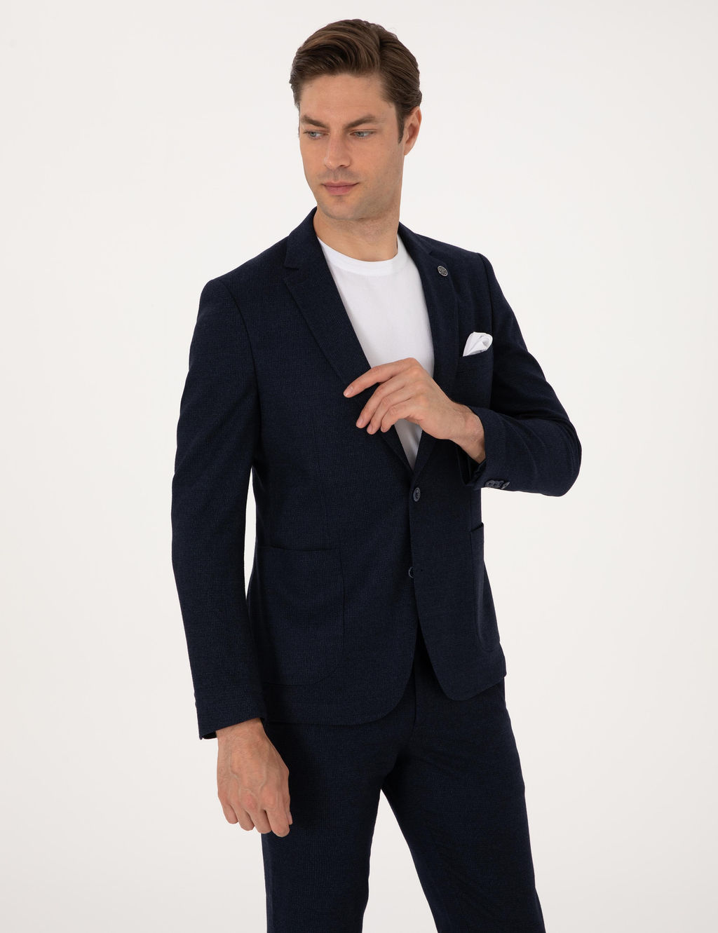 Lacivert Ex. Slim Fit Y_n Kar___ml_ Tak_m Elbise