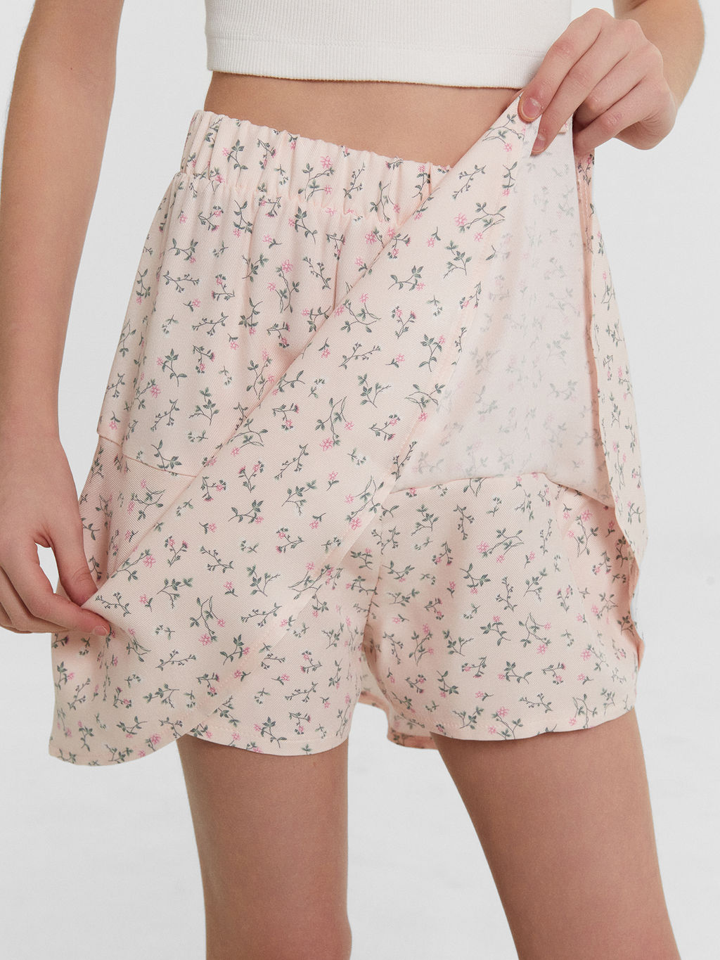 Шорты юбка для девочек розовые с цветочным принтом - Mark formelle фото 6