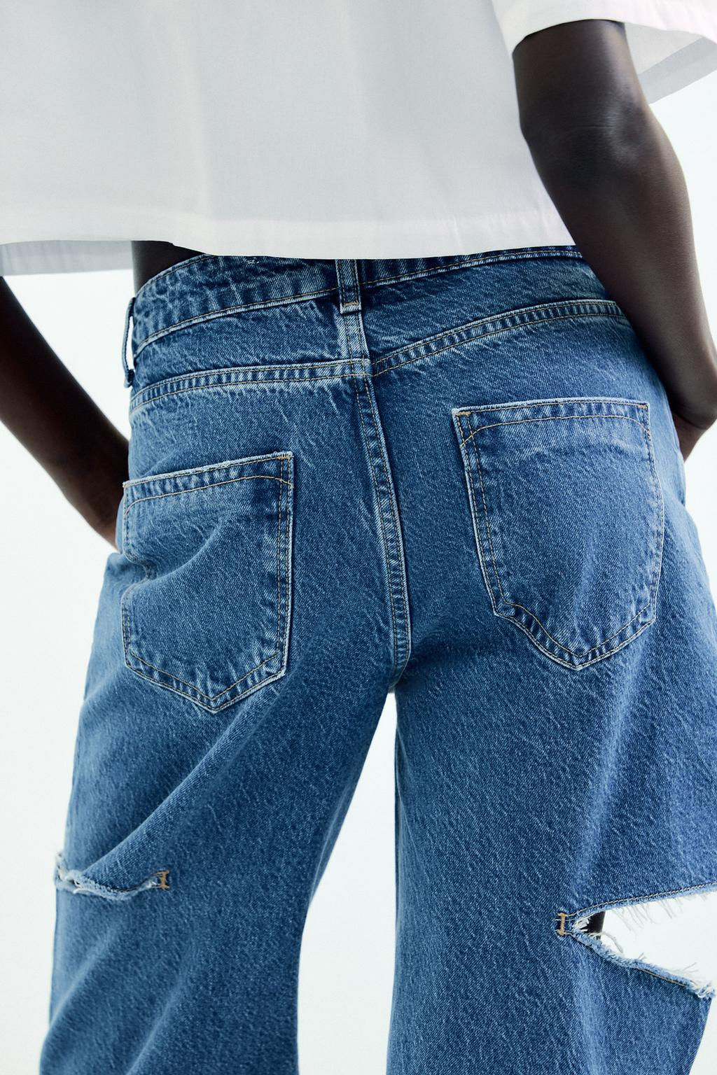 Z1975 STRAIGHT MID-WAIST JEANS WITH CUT OUTS AND RIPS - Zara фото 5