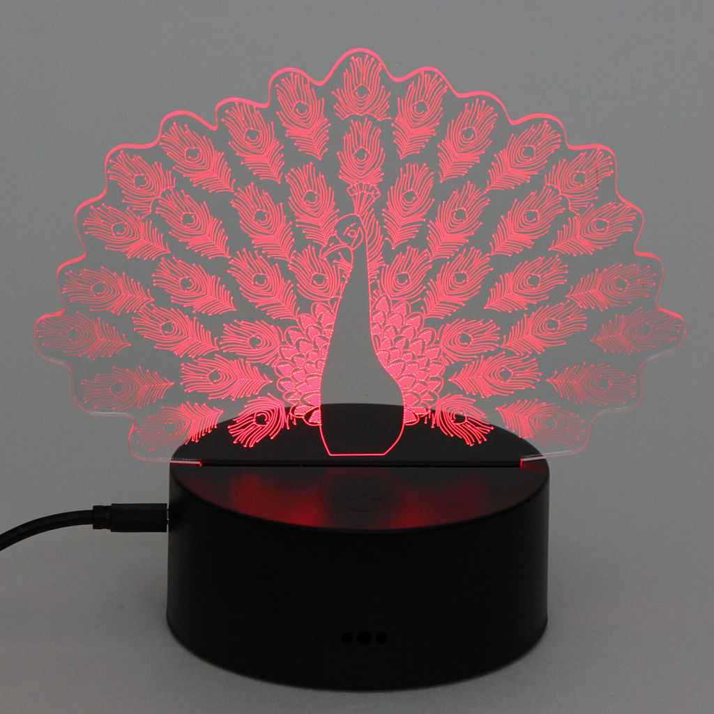 Цена за 2 шт. Светильник ночник "3D-Павлин" на пластиковой подставке, с включателем USB