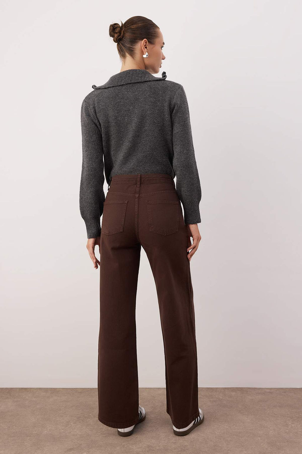 Koyu Kahverengi Yuksek Bel Bilek Boy Culotte %100 Pamuklu Jeans TWOAW26JE00190 - Trendyolmilla фото 4