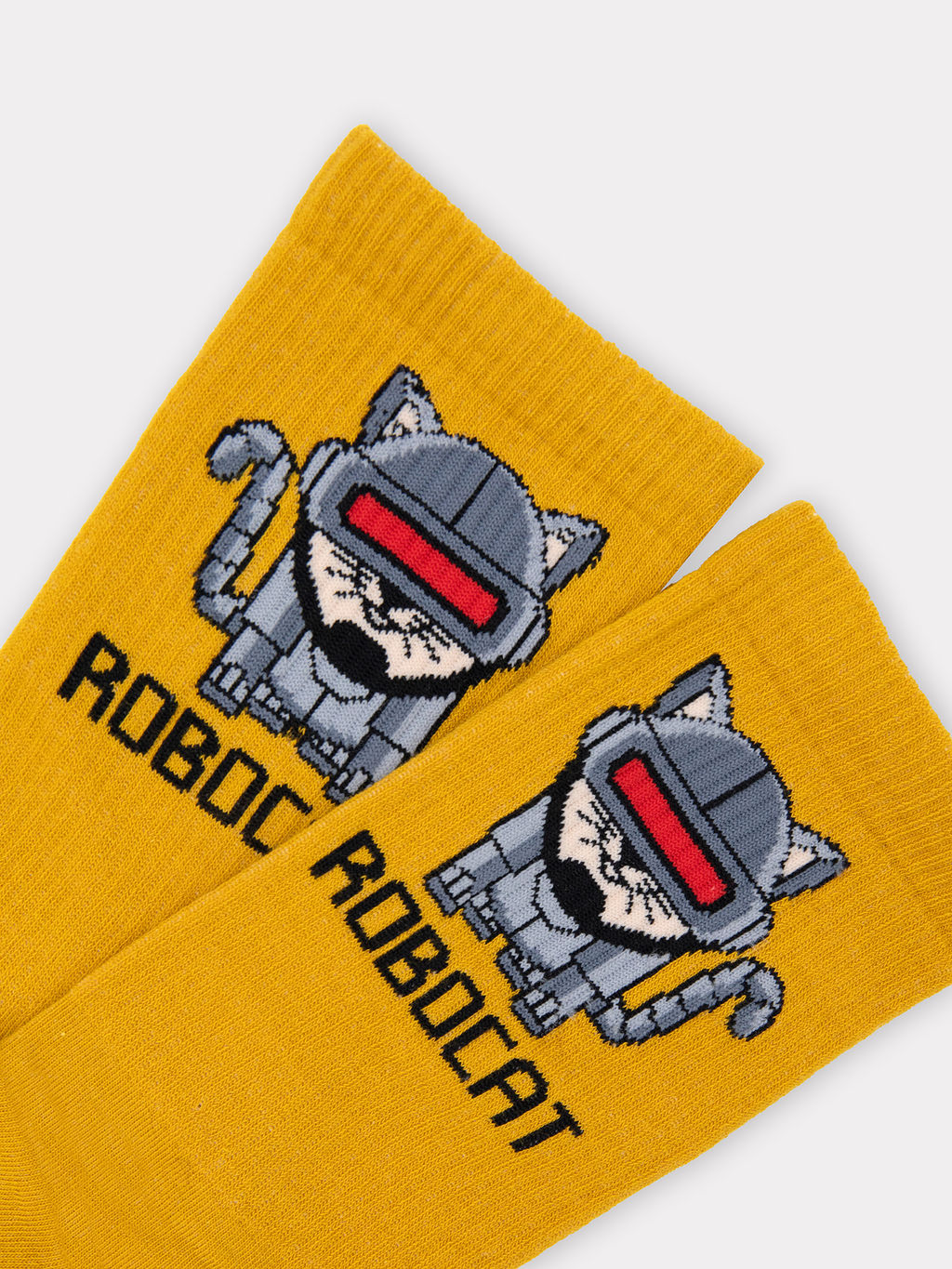 Цена за 5 пар! Носки мужские в желтом цвете и рисунком в виде надписи ROBOCAT горчичный 107K-2264 - Mark formelle фото 4